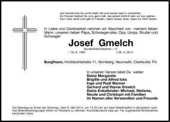 Traueranzeige von Josef Gmelch von Der Bote